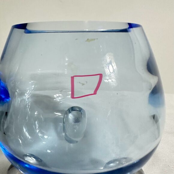 Vintage Tiffin Glass Swedish Optic Copen Blue  3 Feet Ball Vase - Picture 8 of 8